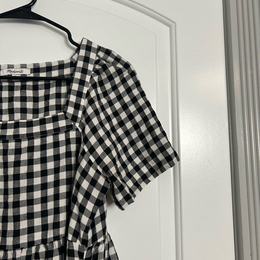 Madewell Women Linen Blend Allie Mini Dress in Gingham Check size small preppy - Picture 6 of 15